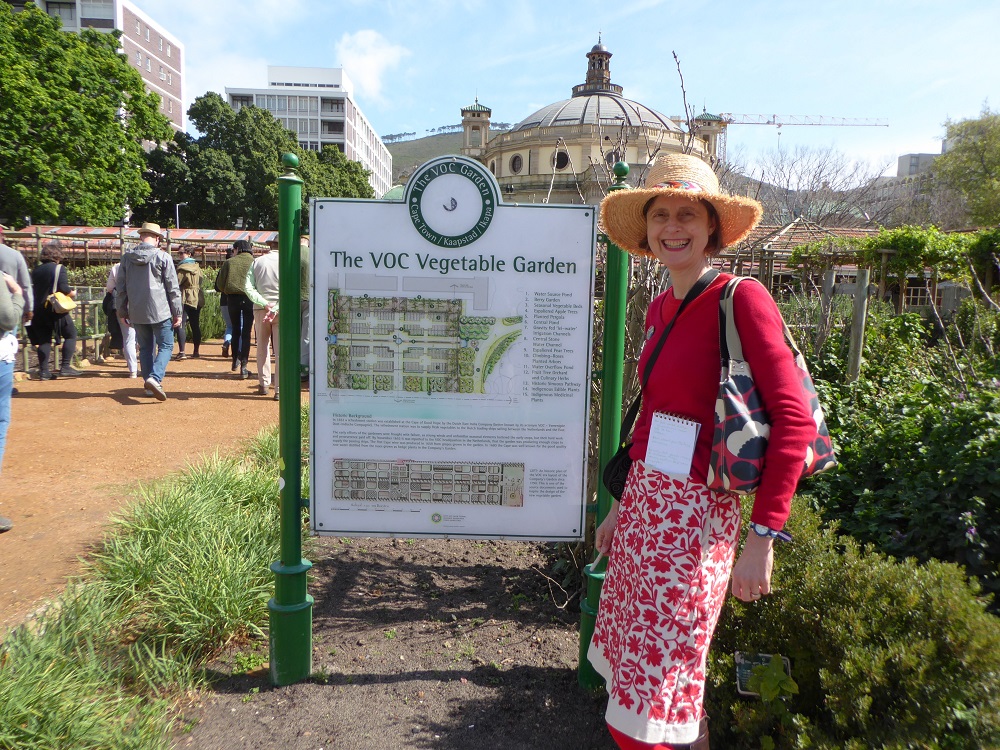 Kate Crane Briggs at the VOC Vegetable Garden entrance